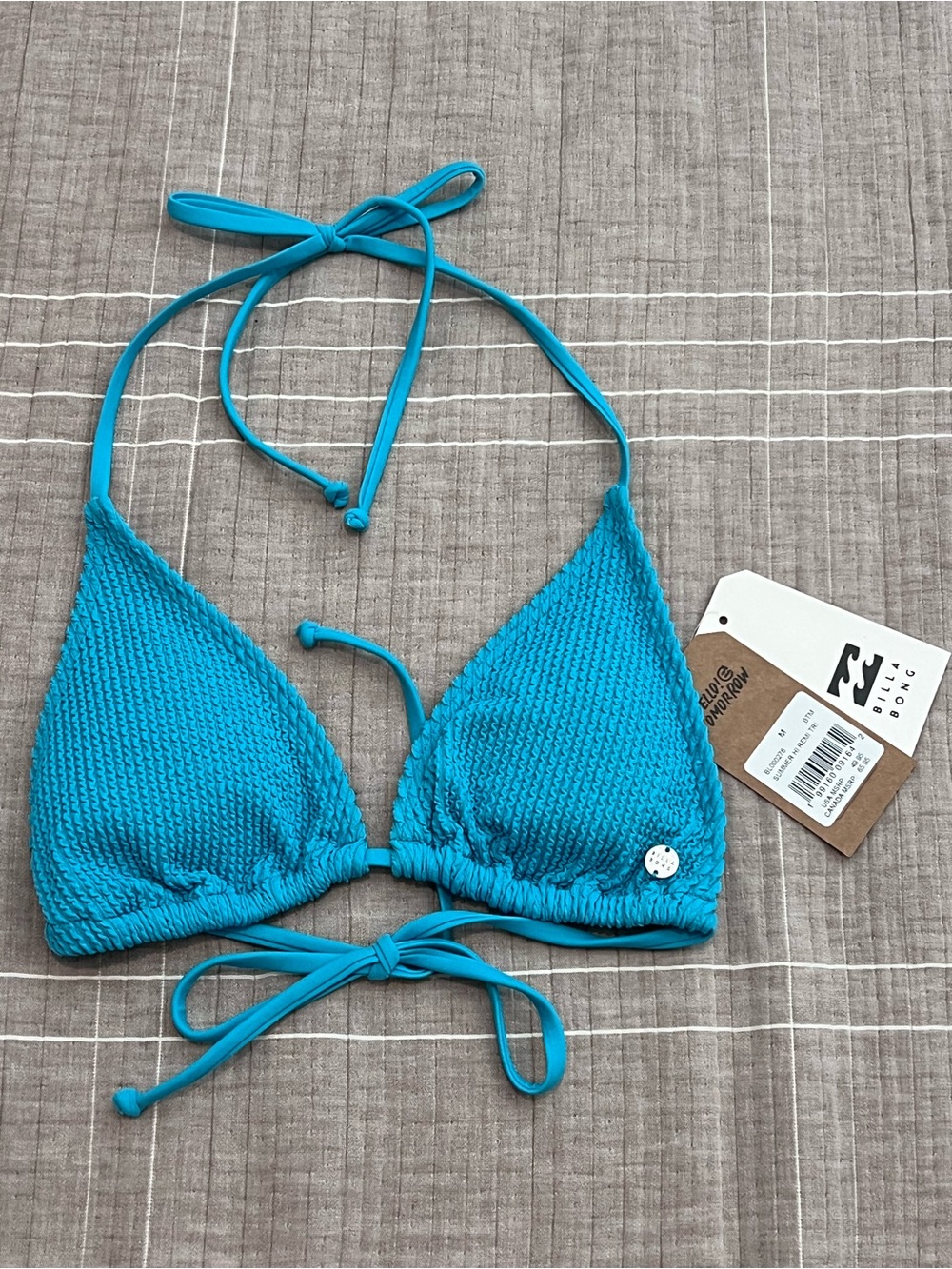 Billabong Women’s Turquoise Textured Triangle Bikini Top with Tie Straps